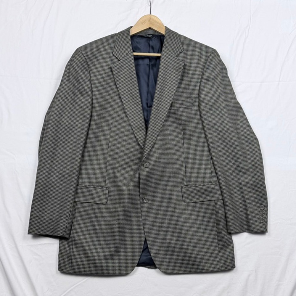 Jos A Bank Houndstooth Sport Coat Blazer 43L Wool Silk Tan Professional Mens